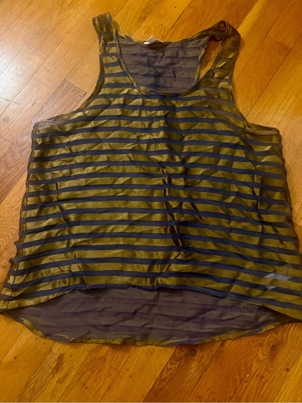Forever 21 Sheer Striped Tank Top in Olive Green & Black